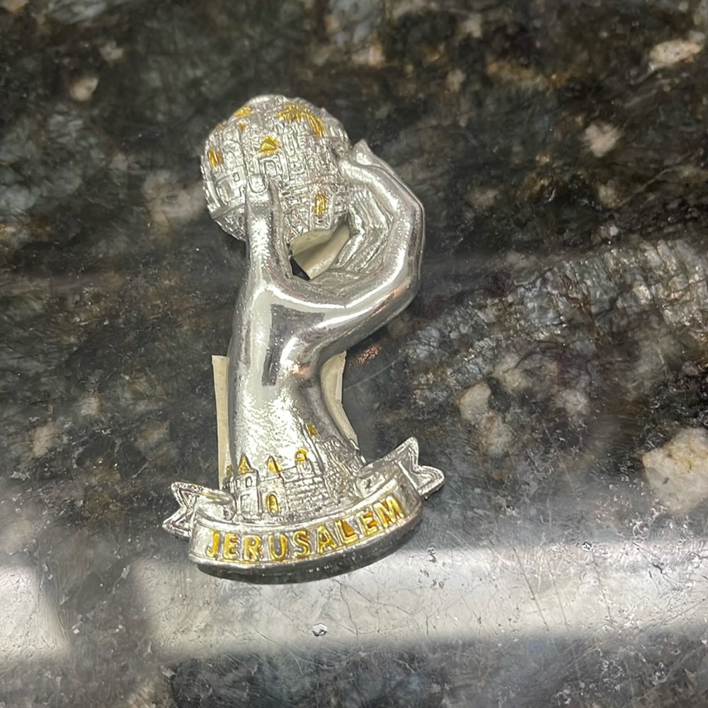 New Silver & Gold Hand & Globe Jerusalem Refrigerator Magnet by Karshi